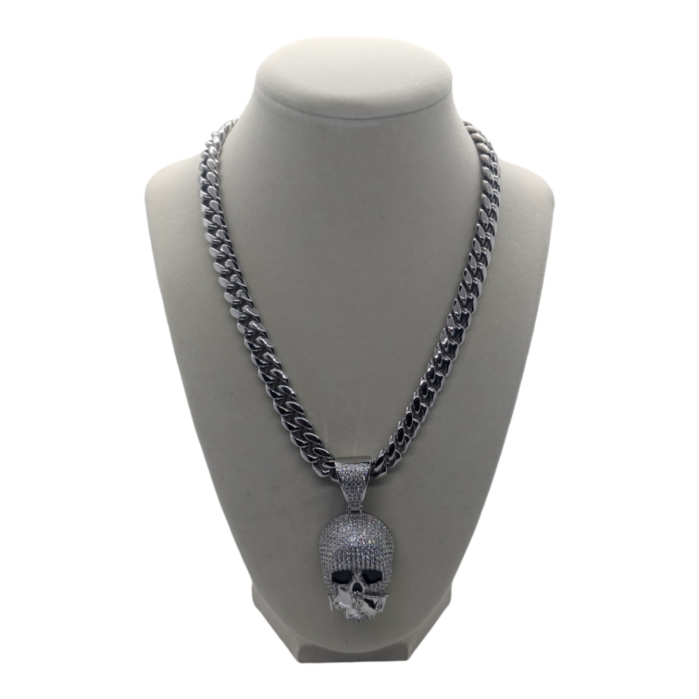 ☠️ Sterling silver Skull Head with Stainless steel necklace - Picture 5 of 9